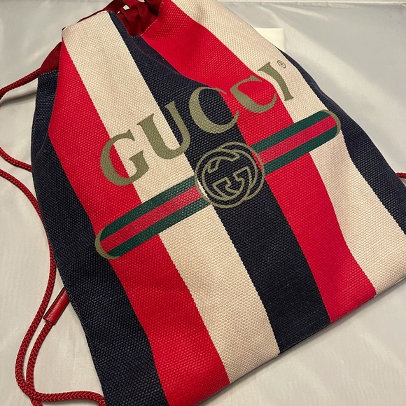 GUCCI Canvas Logo Sylvie Stripe Drawstring - Picture 9 of 14